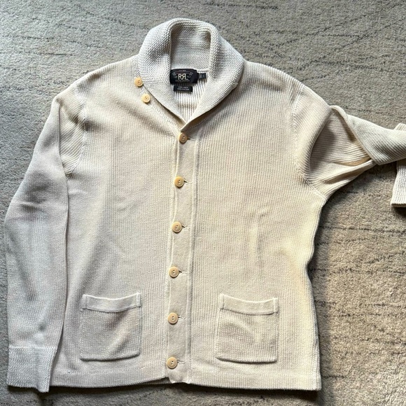 RRL Ralph Lauren Double RL Beige Men's shawl collar Linen Cardigan size -L - Picture 3 of 7